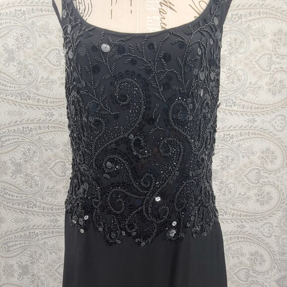 Carmen Marc valvo black beaded sequin silk trumpet gown black Sz 14 wedding - Picture 4 of 13